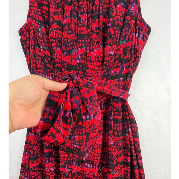 NWOT Marc New York Andrew Marc S Red Black Belted Smocked Sides Fit/Flare Dress - Picture 10 of 12